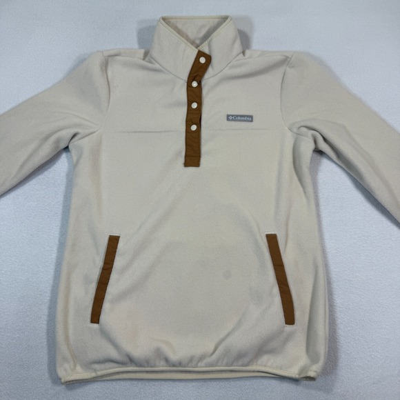 Columbia Sweatshirt Women M Camel Chalk Fleece 1/2 Snap Pullover Causal‎ Pockets - Picture 1 of 9
